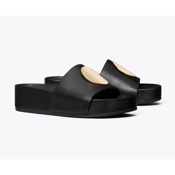 Tory Burch Shoes - Tory Burch Patos black platform slides Sz 8